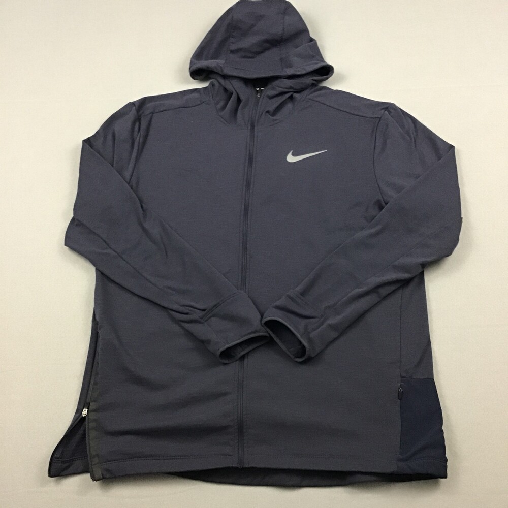 Nike Jacket Men Large Purple Solid Full Zip Pockets Swoosh Side Zip Hood L